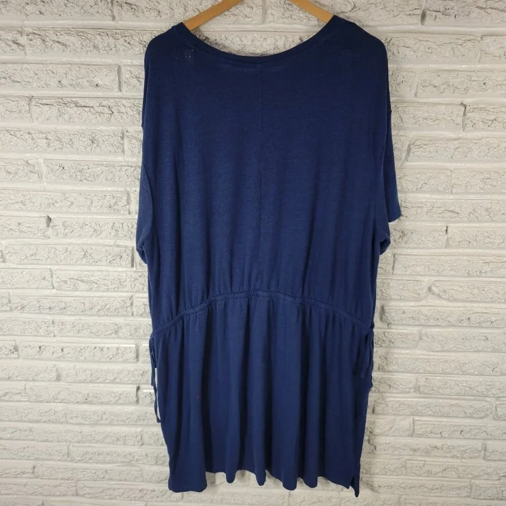 Old Navy 3X Plus Swim Cover Up Dress Navy Blue Linen Blend Tied Waist BLU35E